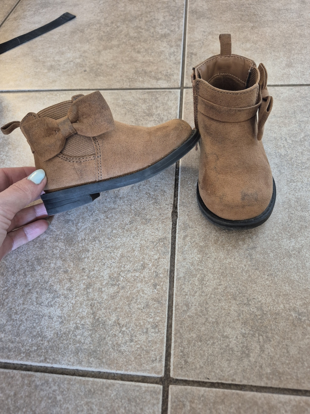 GAP Girls Tan Suede-Look Ankle Boots with Side Bow